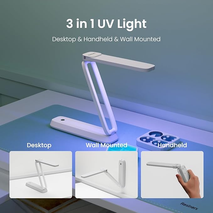 Resiners UV Light for Resin Curing, Wireless Rechargeable 3-in-1 UV Lamp
