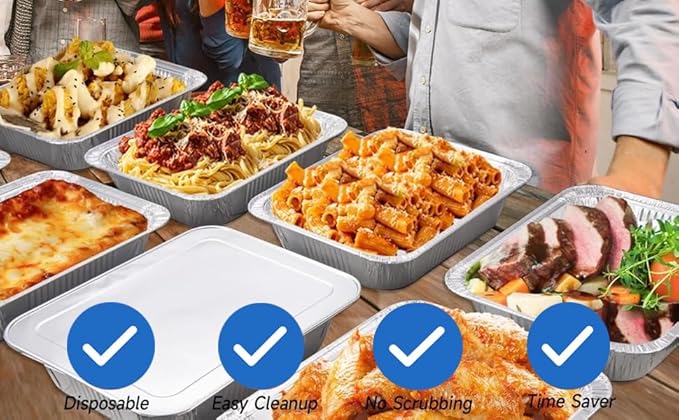 Aluminum Pans With Lids 9x13 [10 Sets] Aluminum Foil Pans Trays With Lids - Half Size Tin Foil Disposable Pans For Baking, Cake Serving Dishes, Roasting, Heating, Serving & Lining Steam-Table Trays