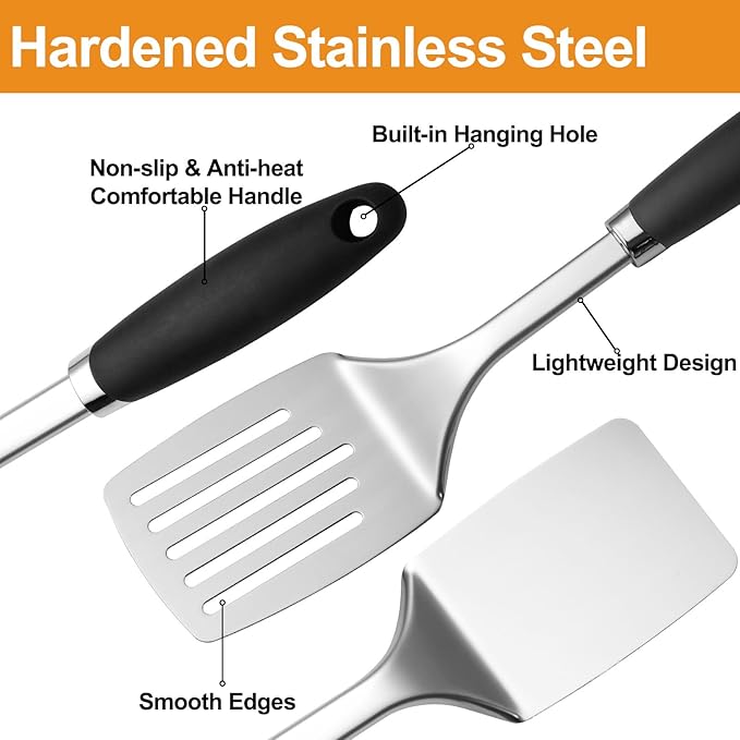 Stainless Steel Spatulas Set, 2 Pack Metal Solid & Slotted Turner
