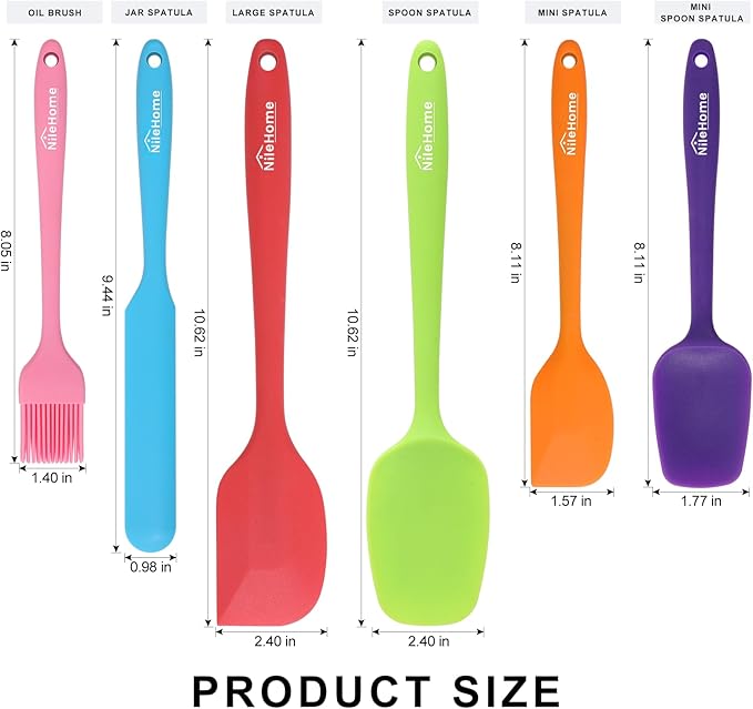 NileHome 6 Pieces Silicone Spatula Set with Silicone Brush,Multicolor