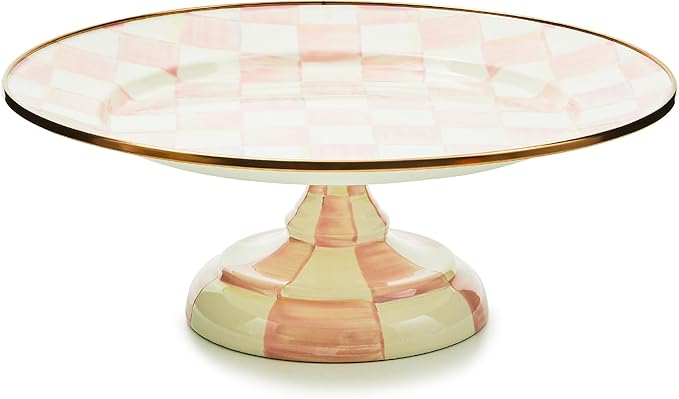 MACKENZIE-CHILDS Pedestal Platter, Small, Pink-and-White Rosy Check