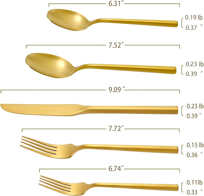 DEACORY Gold Silverware Set Matte Finish Hexagon Handle Service for 12