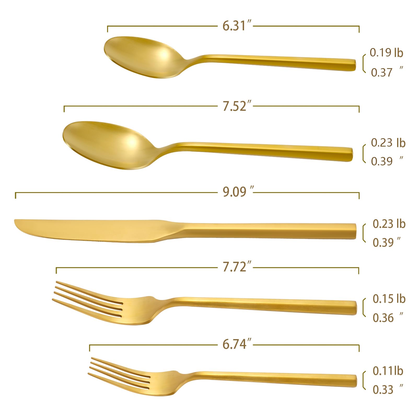 DEACORY Silverware Set Flatware Set Matte Gold Cutlery Set Heavy Hexagon Handle Stainless Steel 60 Pieces Dishwasher Safe Service for 12