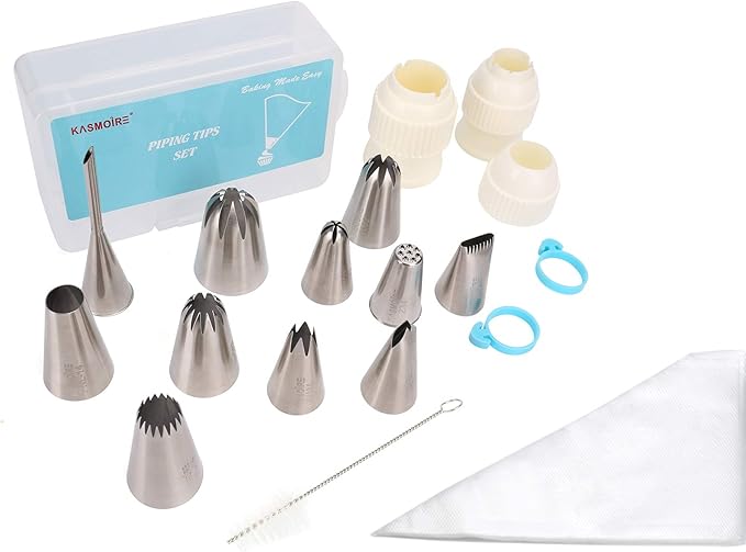 Kasmoire 11 Pcs Extra Large Piping Tip Set,Stainless Steel Cake Decorating Icing Tips Nozzles,Professional Pastry Tips for Cupcake, Cookie and Puff