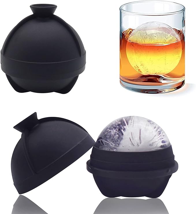 Helpcook Silicone Ice Ball Molds with Built-in Funnel for Whiskey,Set of 2