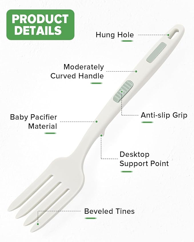 Silicone Flexible Fork, 11.6 Inch Heat Resistant Cooking Fork (BW)