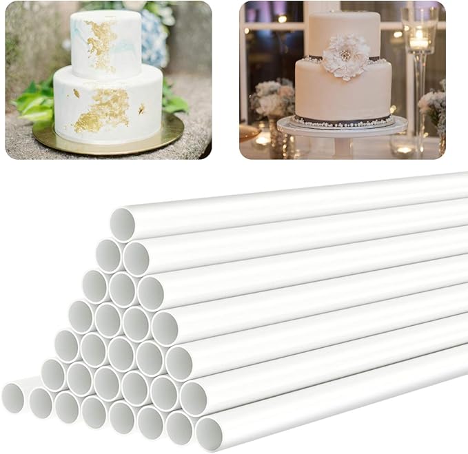 FurRain White Plastic Cake Dowel Rods for Tiered Cake Construction and Stacking Supporting Cake Round Dowels Straws with 0.4 Inch Diameter (9.5 Inch Length)