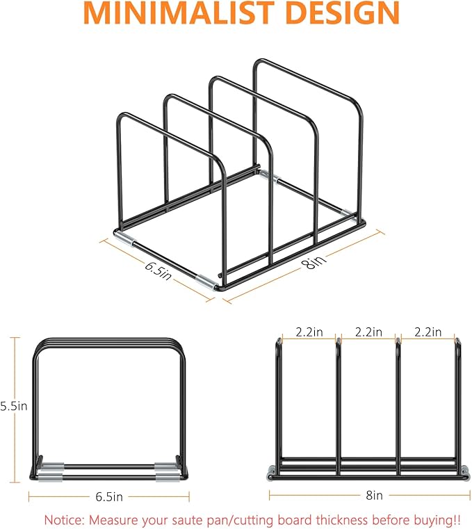 KORRTFID Kitchen Cabinet Organizer, 2PCS Steel Cookware Holder, Divided Holder with 3 Slots for Skillets Baking Tray and Chopping Board Rack - Pan Holder Storage (2.2 Inch Width Slots)
