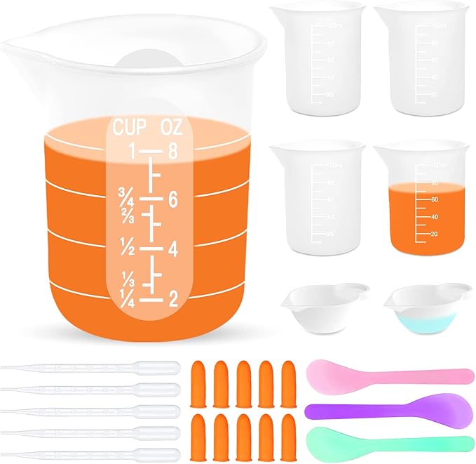 Silicone Resin Measuring Cups, 250&100ml Non-Stick Mixing Cups for Epoxy