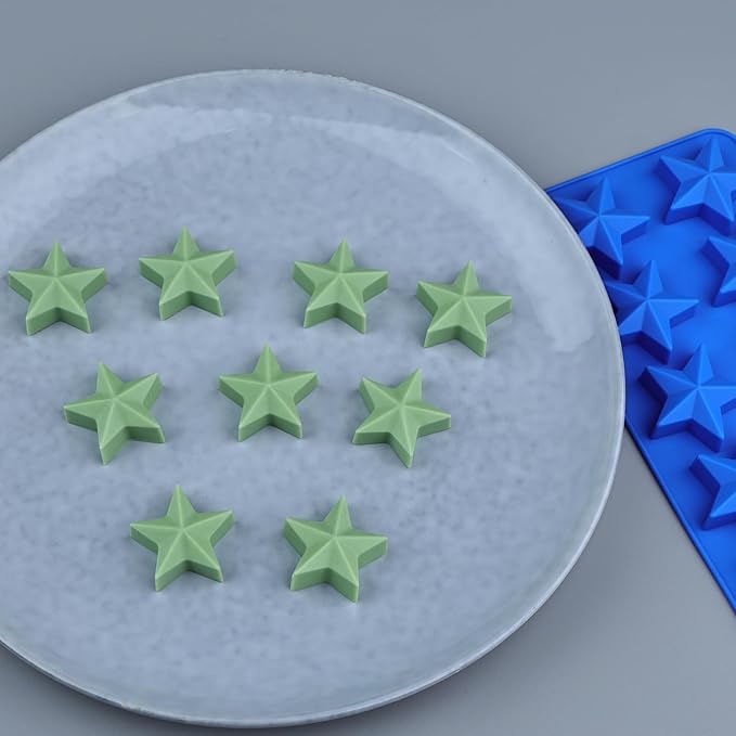 EDUEE Silicone Star Candy Molds - 3pcs for Baking, Ice Cube, Resin, Soap, Jelly (Star Size 1.93in)