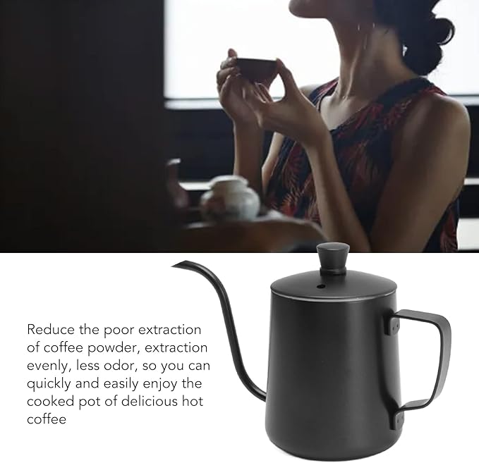 Pour Over Kettle, 12oz Stainless Steel Gooseneck Spout Pour Over Coffee Kettle, Long Narrow Drip Spout Coffee Tea Pots for Precision Pouring, Home Brewing, Camping (12oz, Black with Lid)