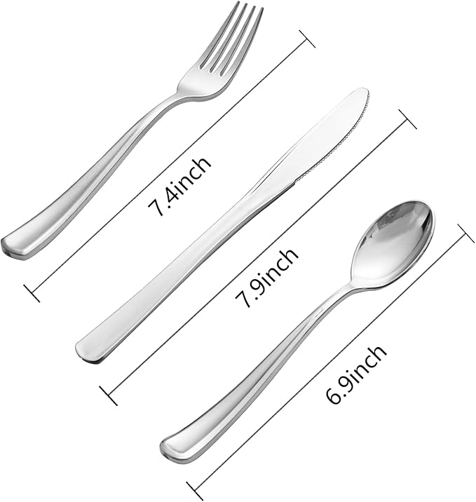 WDF 500PCS Silver Plastic Silverware - Plastic Silver Utensils - 250 Forks 125 Spoons 125 Knives - Heavy Duty Disposable Silverware Sets for Party Baby Shower Wedding Spring