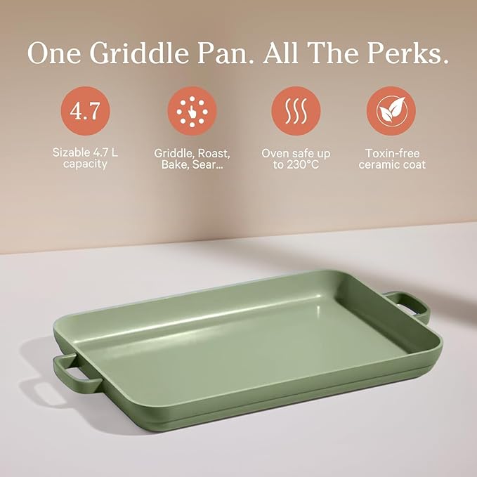 Our Place Griddle Pan | 11.8" (5 Qt) Nonstick Ceramic Griddle Pan for Stovetop & Oven | PFAS-Free, Oven-Safe up to 450°F, Easy-Grip Handles | Sage