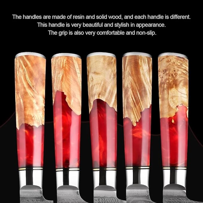 The Epicurean Cook Tidal Red 8pc Razor-Sharp Damascus Knife Set