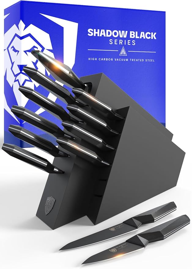 Dalstrong 12-Piece Knife Block Set — All-Black Titanium-Coated Blades, 15° Honbazuke Edge, Full-Tang G-10 Handles — Shadow Black Series For Modern Dark Kitchens & Statement Cooks — NSF Certified