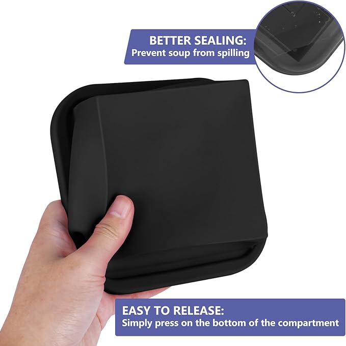 Kinggrand Kitchen 2 Cup Silicone Freezer Trays with Lid 4 Pack Silicone Freezer Molds soup freezer containers Make 4 Perfect Soups, Broths, Stews, Sauces, Curries (Black)