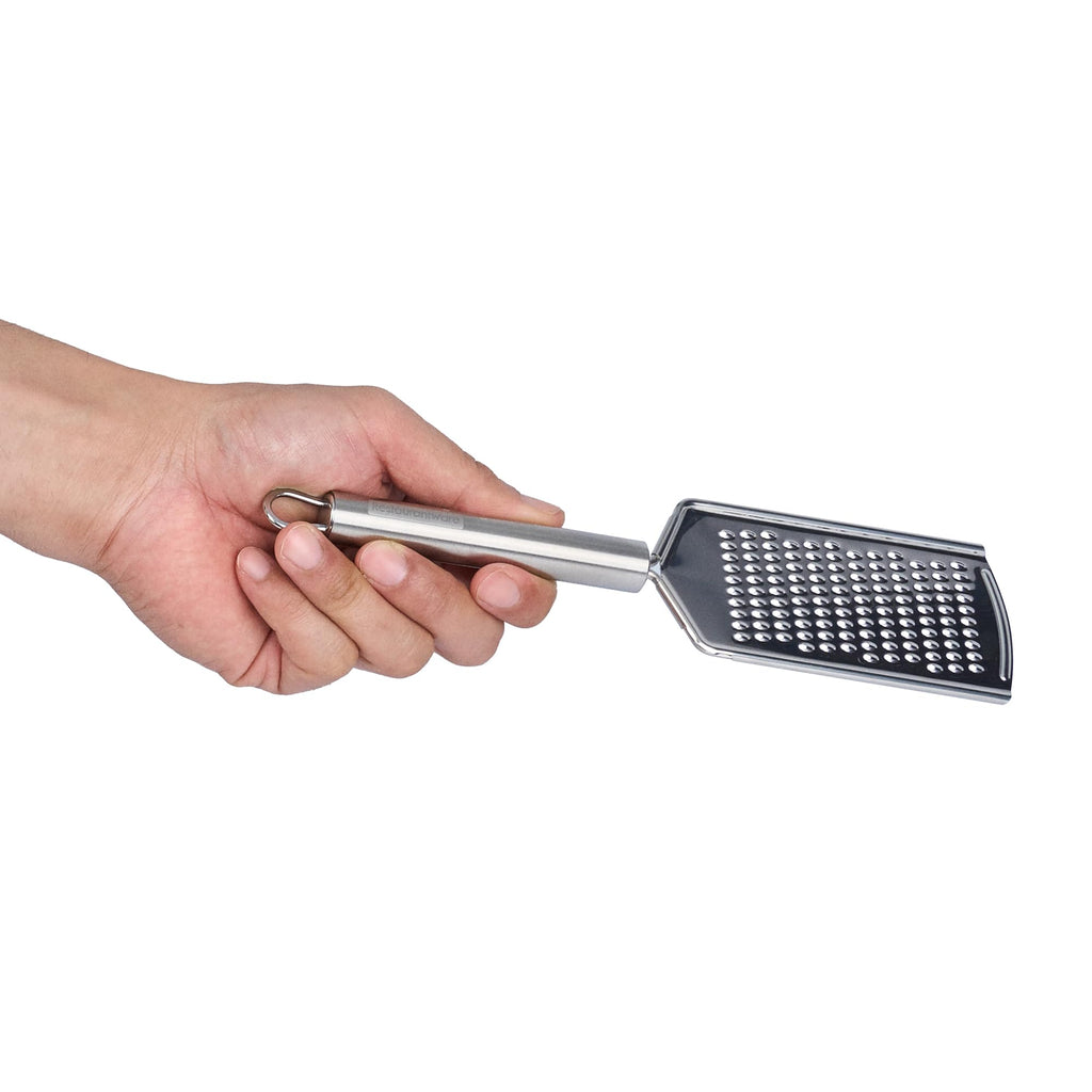 Restaurantware Stainless Steel Fine Cheese Grater - German Standard Lemon Zester with Ergonomic Handle, Sharp Blades, Dishwasher Safe - Handheld Kitchen Grater for Parmesan, Garlic, Ginger