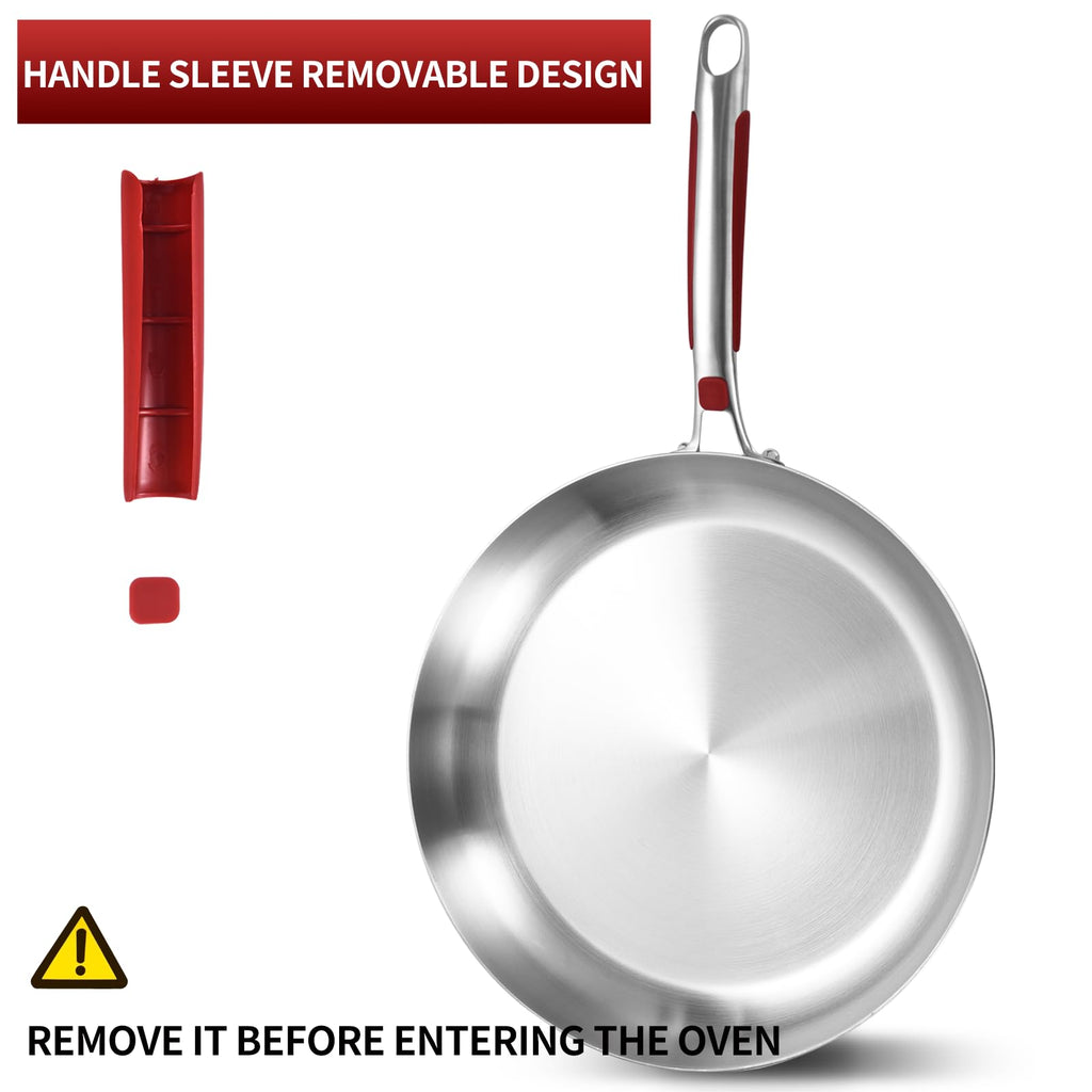 Inqibee 13 Inch Stainless Steel Frying Pan with Lid, Detachable Handle
