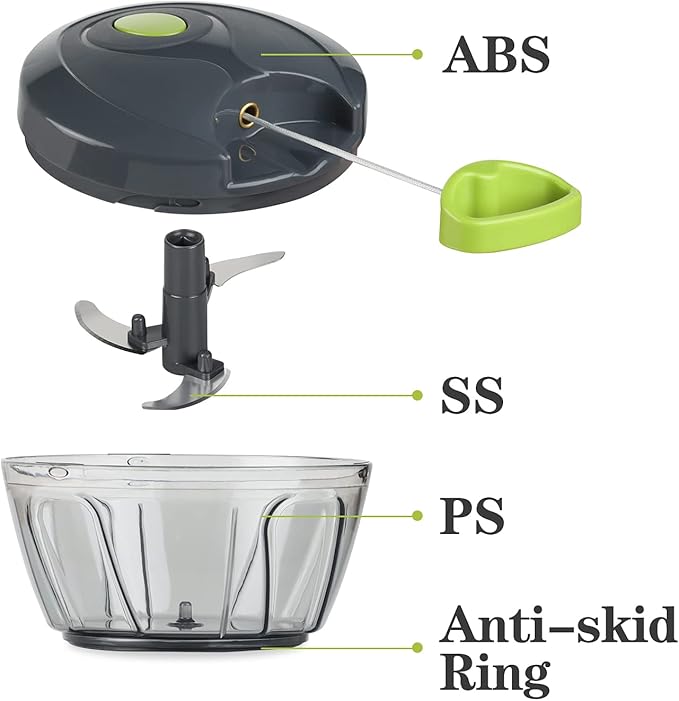 Cambom Manual Food Chopper Vegetable Cutter, Hand String Vegetable Chopper Onions Cutter for Vegetable Fruits Nuts BPA Free Food Safe Material, 500ml Gray