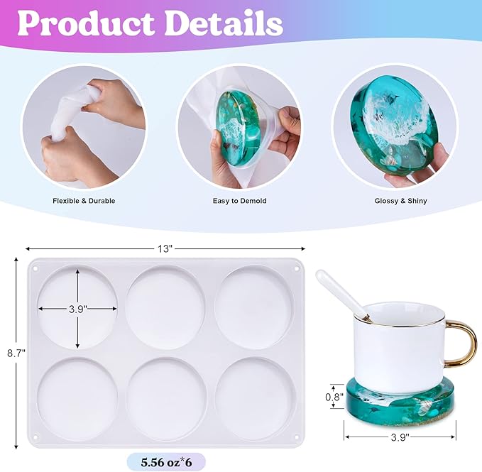 LET'S RESIN Extra Deep Resin Coaster Molds Silicone,4 Inches Silicone Molds