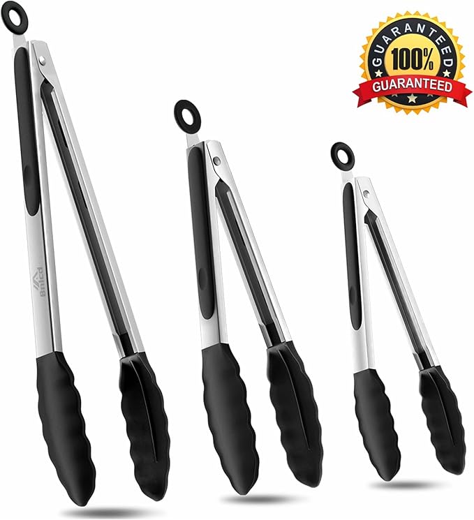 Bnlcd Good Grip Cooking Tongs with Silicone Tips, Set of 3-7" 9" and 12"