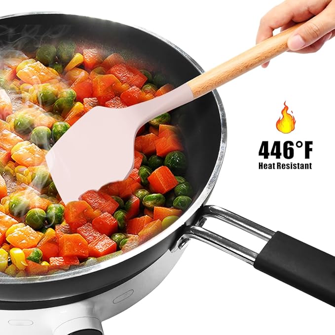 oannao Silicone Cooking Utensils Set - 446°F Heat Resistant Silicone Kitchen Utensils for Cooking,Kitchen Utensil Spatula Set w Wooden Handles, BPA FREE Gadgets for Non-Stick Cookware (Colorful)