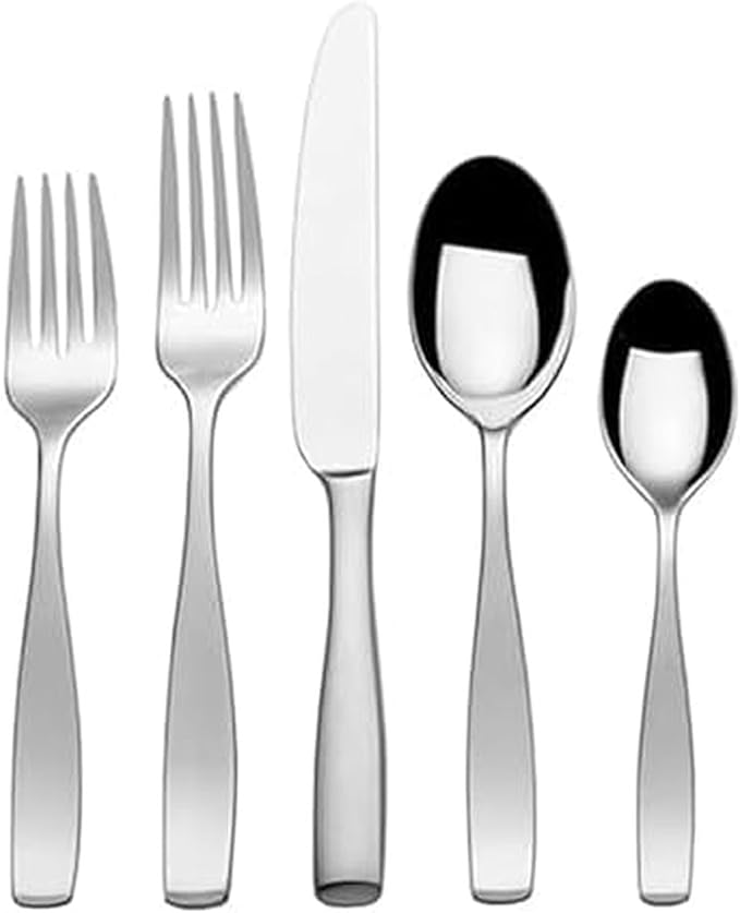 Mikasa Satin Loft 65-Piece Flatware Set, Service for 12, 18/10 Stainless Steel Silverware with Satin Finish, Includes Serving Utensils, Dishwasher Safe
