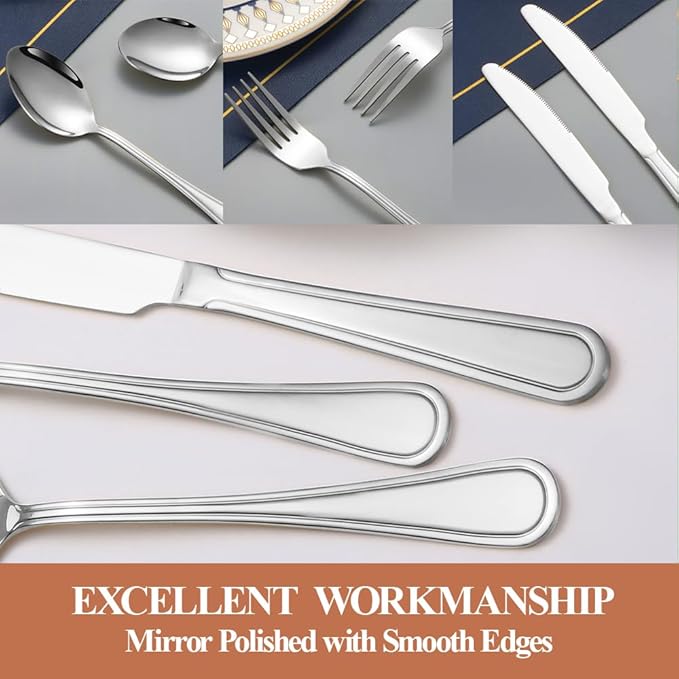 40 Pcs Silverware Set for 8, Food Grade Stainless Steel Flatware Set, Eating Utensils Sets Include Fork/Knife/Spoon, Reusable Cutlery Set for Home Kitchen, Dishwasher Safe, Double-stripe