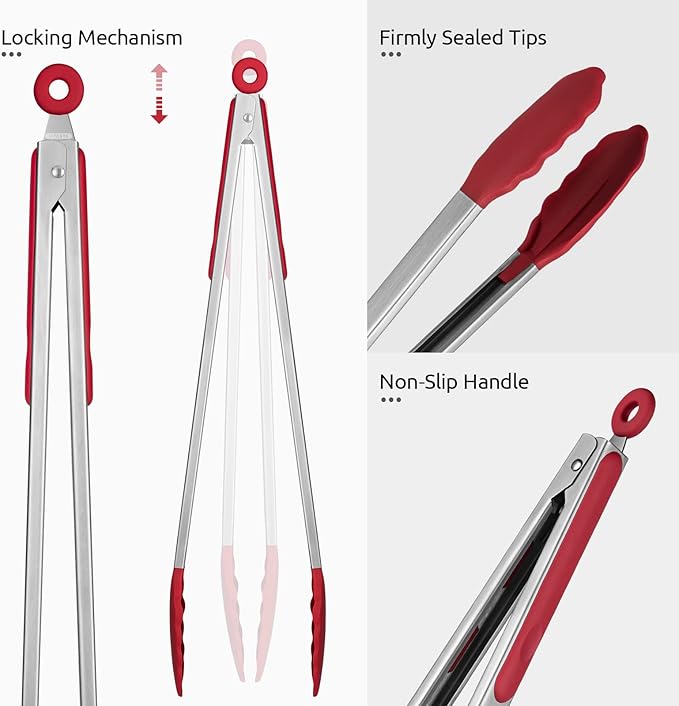 U-Taste Kitchen Tong for Cooking, 600ºF Heat-Resistant Silicone, 16in/Red
