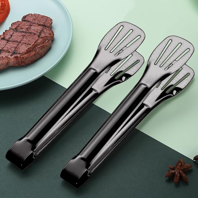IAXSEE 4 PCS Serving Tongs Black Tongs 9 Inch Serving Utensils Stainless Steel Serving Tongs for Salad Buffet Appetizer Dessert Tong for Food Parties
