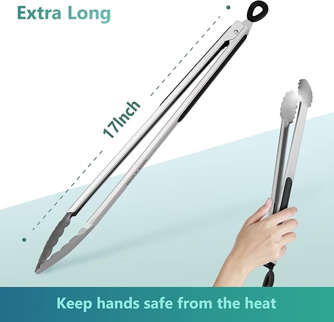 Grill Tongs, 17 Inch Extra Long Stainless Steel BBQ Tongs (17", 1PC)