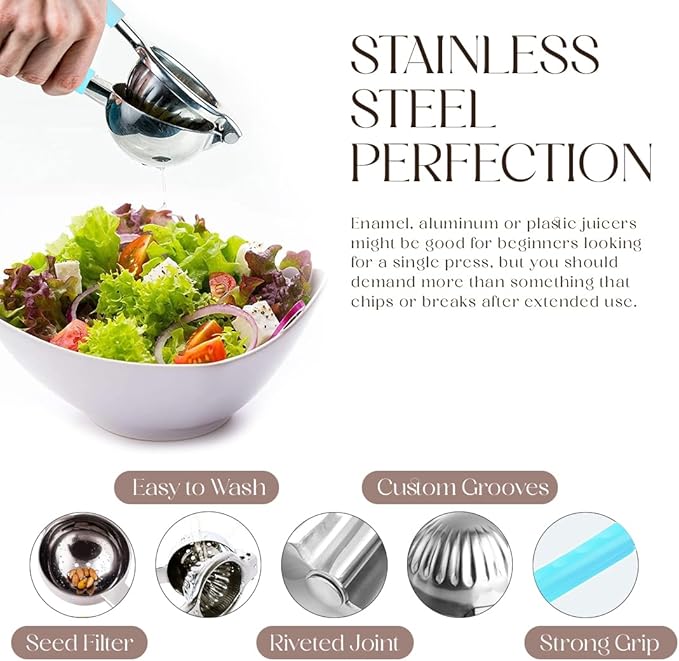 Bellemain Metal Lemon Squeezer, Stainless Steel Citrus Juicer, light blue