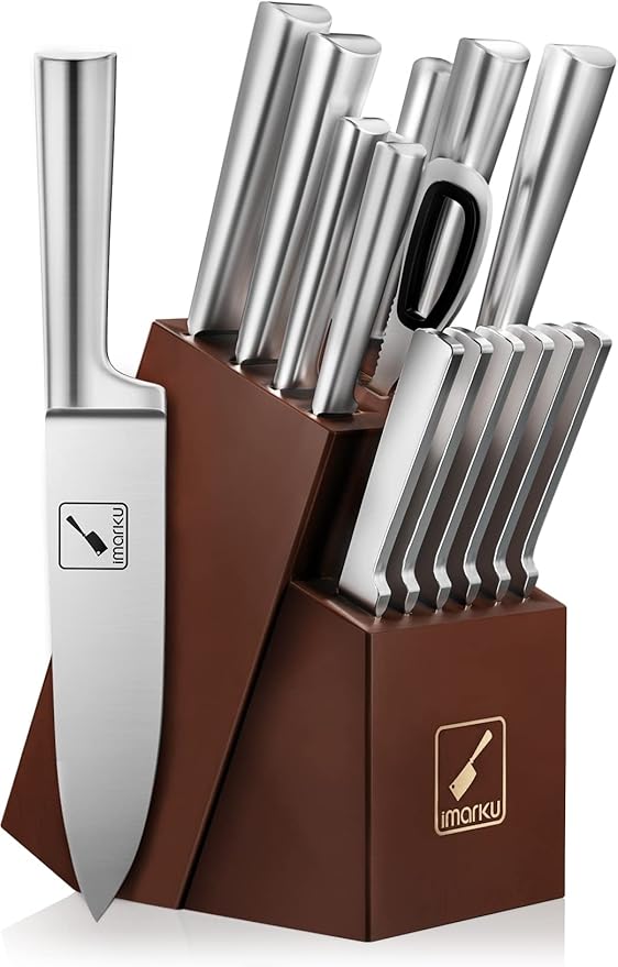 imarku Knife Set - Kitchen Knife Set 15 Pieces Japanese Stainless Steel Knife Block Set with Sharpener - Dishwasher Safe Kitchen's Knives - Ultra Sharp Chef Knife Set for Kitchen, Utility Knives