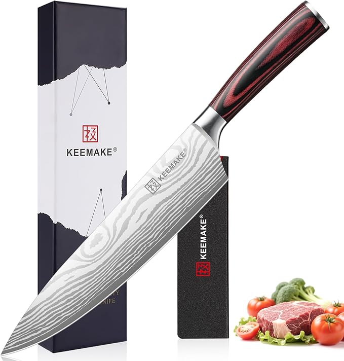 KEEMAKE 8" Chef Knife, Ultra Sharp Kitchen Knife with Ergonomic Handle