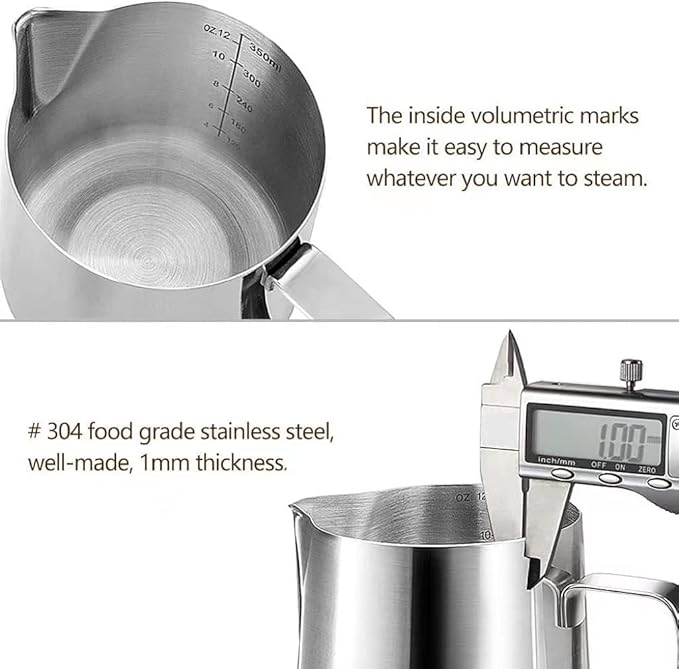 HOOMIL Milk Frothing Pitcher, 12oz/20oz/32oz 304 Stainless Steel