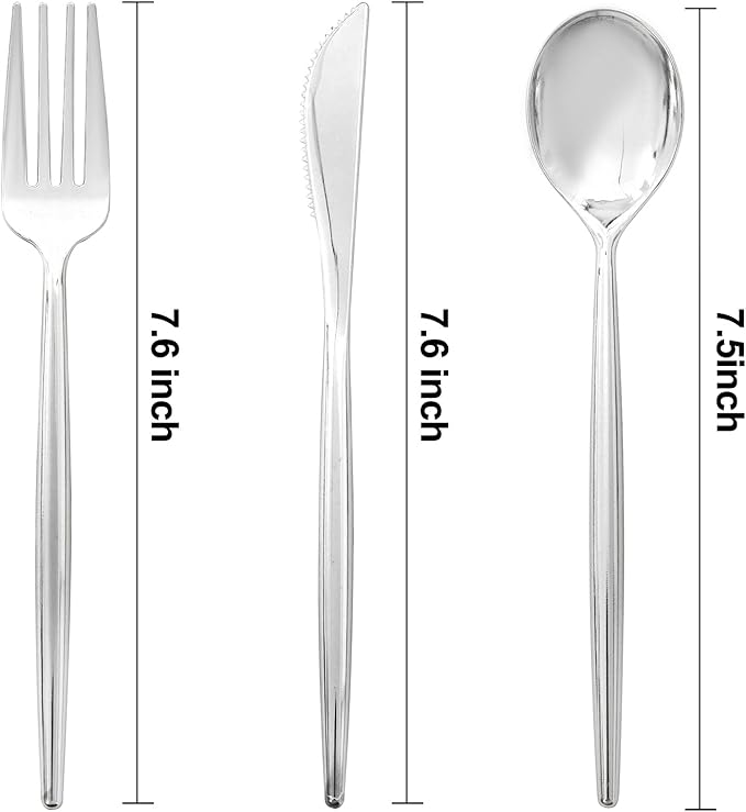 SUT 300PCS Silver Cutlery Set, Heavy Duty Disposable Utensils Include 100 Forks, 100 Spoons and 100 Knives, Premium Flatware for Party, Wedding, Birthday and Catering Events
