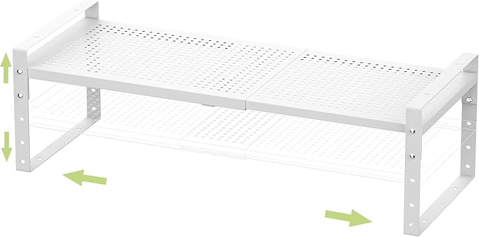 Jojocross Expandable Stackable Aadjustable Shoe Rack Pantry Shelf for Kitchen Cabinets Counter Shelves Countertop Cupboard Storage Solution,Sturdy Heavy-Duty Metal Construction(1Pack/White/Large)
