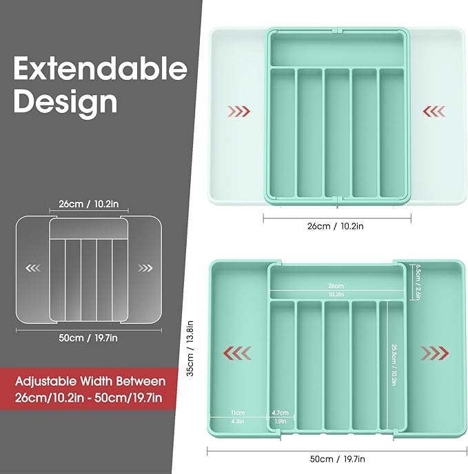 Aujen Silverware Drawer Organizer, Adjustable Utensil Cutlery Tray