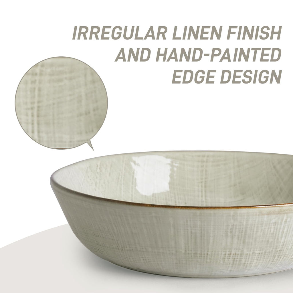 famiware Moonlight 8.5 Inch Pasta Bowls Set of 4, 32oz Serving Bowls for Kitchen, Soup Bowl with Linen Finish, Large Stoneware Bowls for Festivals, Housewarming, Dinnerware, Summer Sand