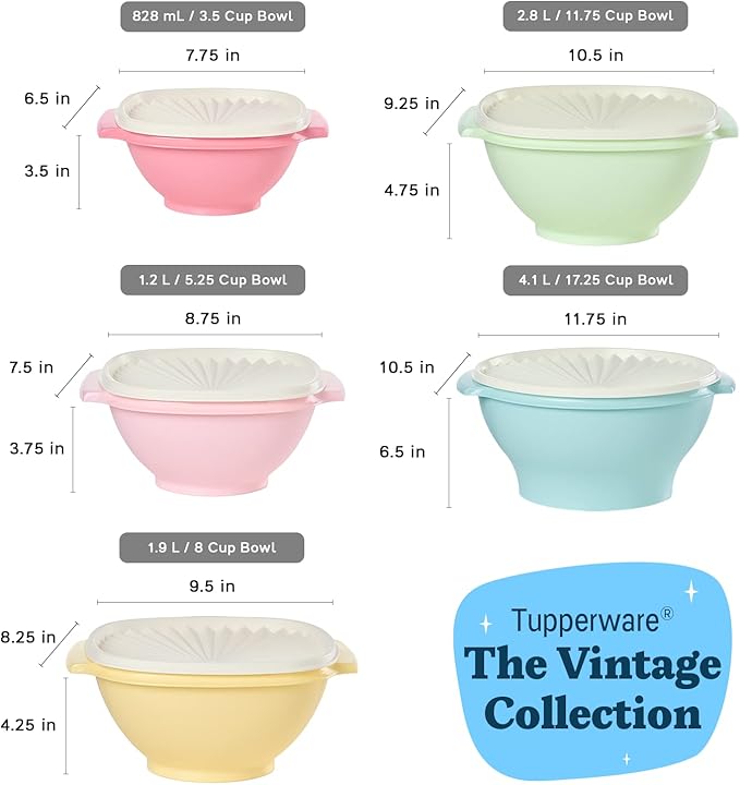 Tupperware Heritage 10-Piece Vintage Food Storage Set (5 Bowls + 5 Lids)