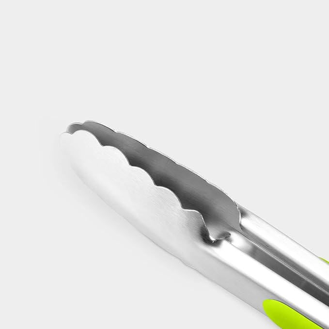 304 Stainless Steel Locking Kitchen Tongs, 9 & 12 Inch, 4-Piece, Green