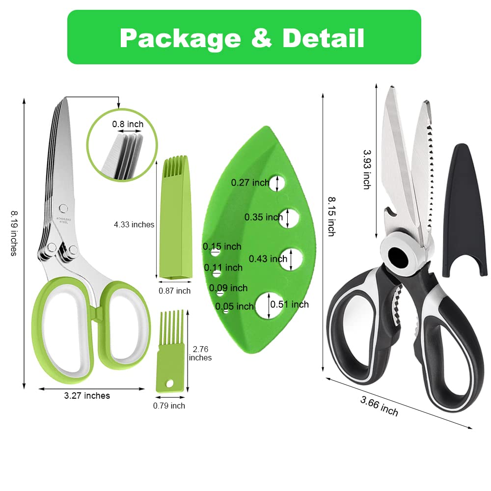 3 Pack Herb Stripper Tools Kit With 5-Blade Stainless Steel Scissors, Heavy Duty Meat Shears, Kitchen Stripping Tool, Safe Covers, Cleaning Comb, Multipurpose Chopping Mincer