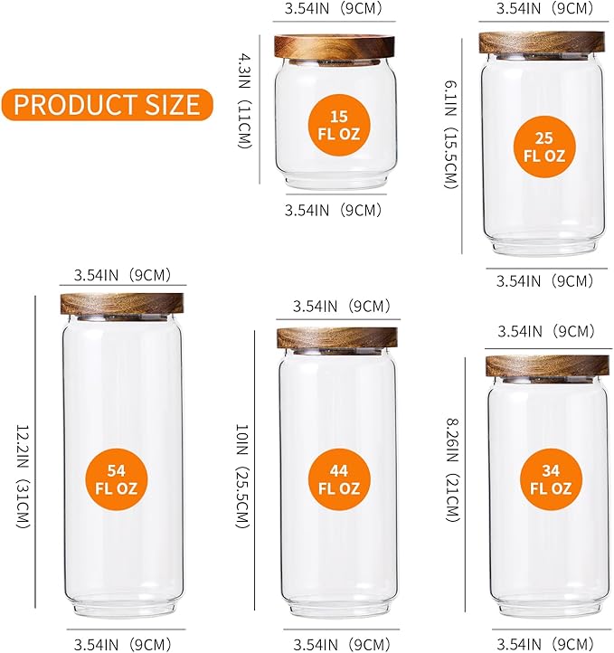 Homtop Glass Storage Jars Set with Airtight Wood Lids