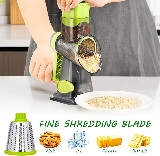 Eleko Meyar Cheese Grater with Handle, Multifunctional Manual Rotary Cheese Grater - Cheese Shredder Easily Chop Carrots, Potatoes, Vegetables and Fruits and Easy to Clean