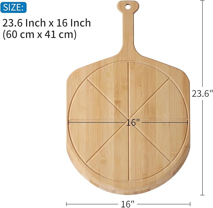 Fiery Chef 16" Bamboo Pizza Peel with 8 Slice Grooves, 23.6" x 16"