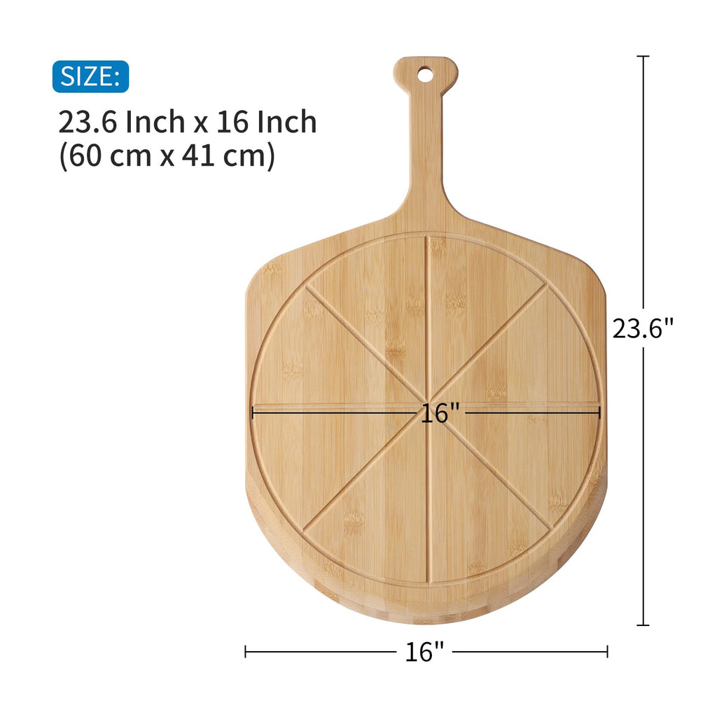 Fiery Chef 16" Bamboo Pizza Peel with 8 Slice Grooves, 23.6" x 16"