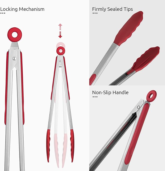 U-Taste Kitchen Tong for Cooking, 480ºF Heat-Resistant Silicone, 12in/Red