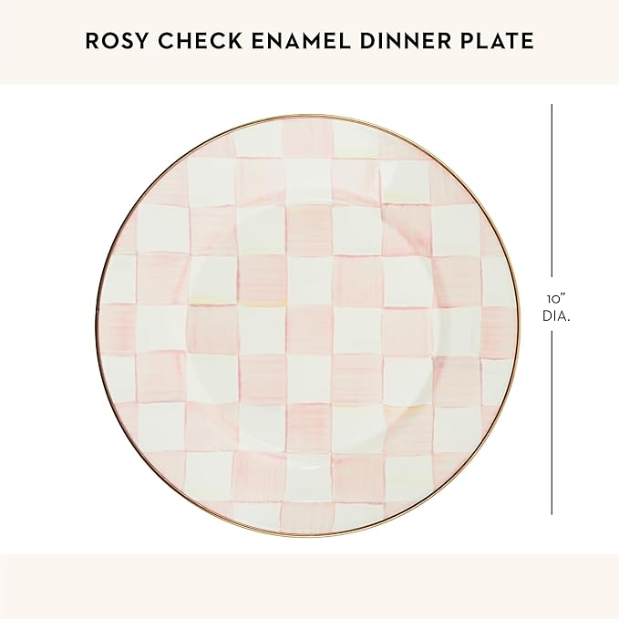 MACKENZIE-CHILDS Enamel Dinner Plate, Pink-and-White Rosy Check