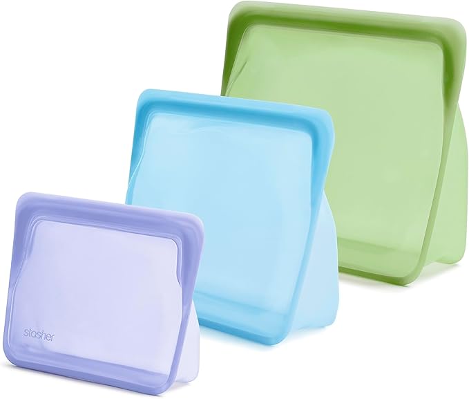 Stasher Premium Reusable Silicone Bags and Lunch Bag, 3-Pack, Multicolor
