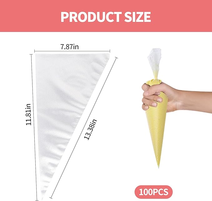 Disposable Piping Bags - 100 pcs 12 inch Pastry Bags, Anti-Burst Tipless Icing Bags for Cake, Cream Frosting, Cupcakes, Pastries and Cookies Decorating